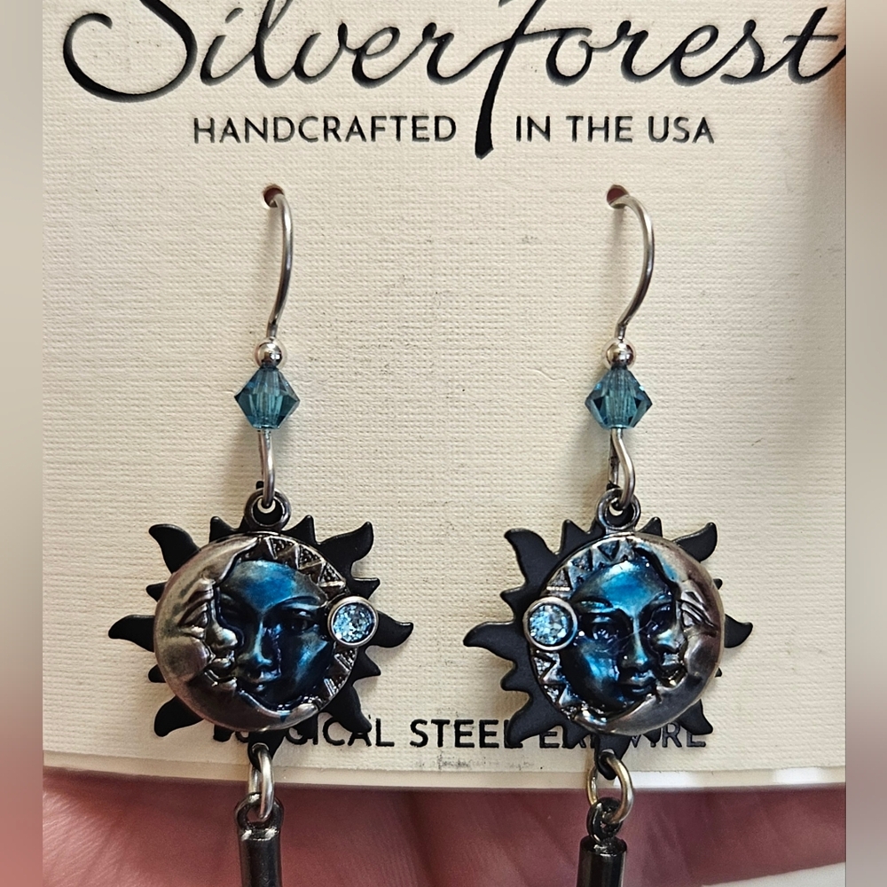 SILVER FOREST Silver Forest Blue Eclipse Layered Earrings Sun Moon - Picture 2 of 8